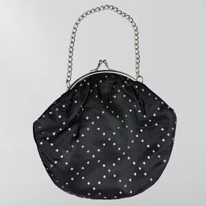 Vintage Black & Silver Diamond Dotted Evening Chain Strap Handbag